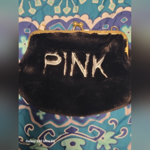 PINK Victoria's Secret Handbags - PINK Victoria's Secret Black Faux Fur Clutch